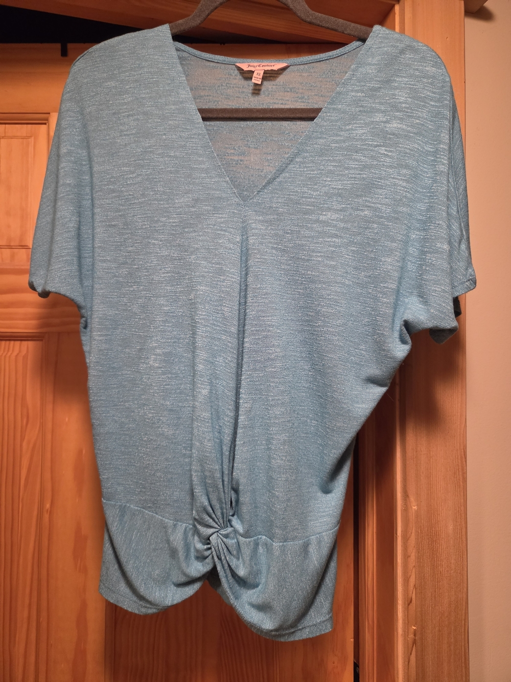 Juicy Couture Turqoise Blue V-Neck Twist-Front Short Sleeve Top